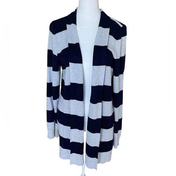 Cyrus Sweaters - Cyrus Gray Navy Stripe Soft Knit Cardigan Sweater - Size Large